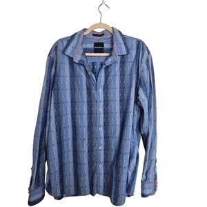 Tommy Bahama Shirt Blue Striped Long Sleeve Collared Shirt Men XL